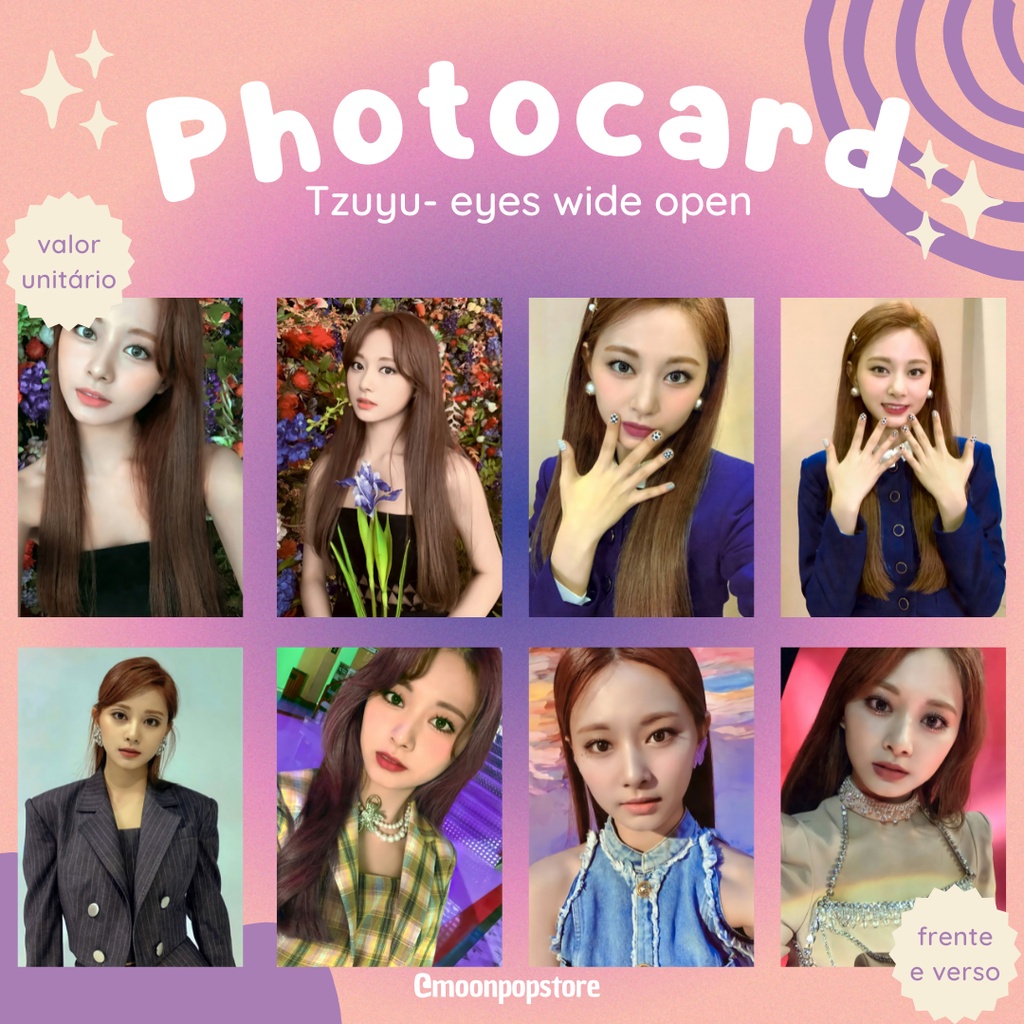 Photocard Kpop Twice Tzuyu Eyes wide open - VALOR POR UNIDADE- Fanmade frente e verso