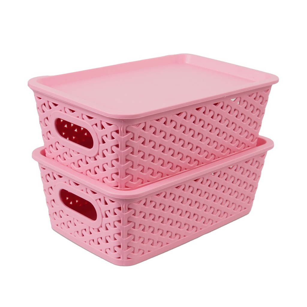 2 Caixas Organizadoras Rattan Rosa 3 Litros C/ Tampa em Oferta na Shopee
