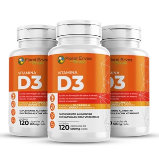 Vitamina D3 3x 120 Cápsulas 2000 UI por Cápsula Floral Ervas em Oferta na Shopee