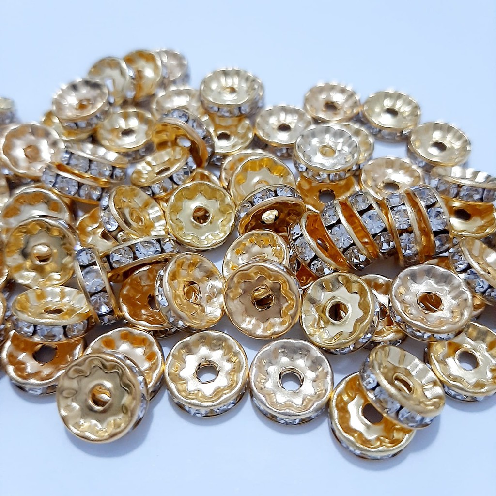 Rondela de Strass 10mm ou 6mm de Ferro com 50 Unidades Entremeio Rondelle