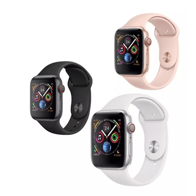 Relogio Smartwatch IWO8 W34s 44mm Preto e Rosa Plus Troca Pulseira