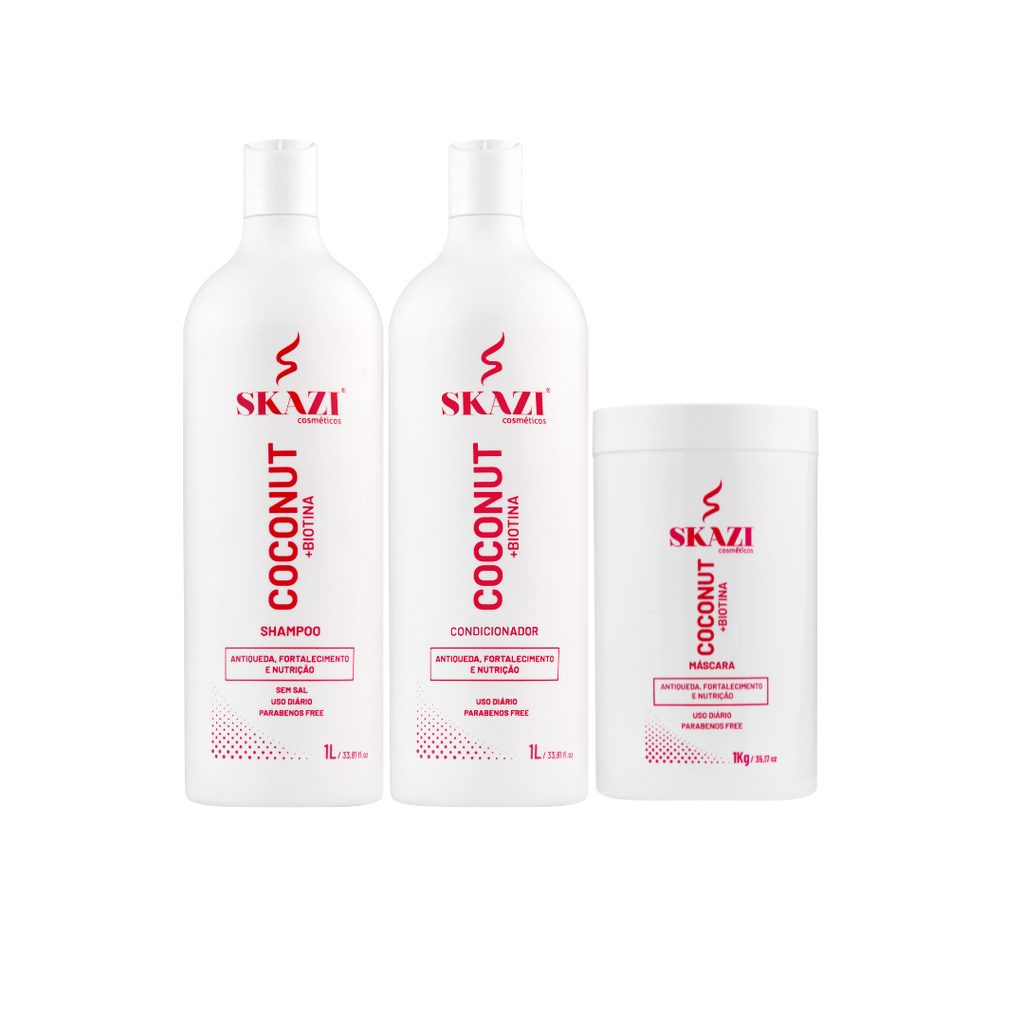 Kit Skazi Coconut Shampoo + Condicionador 01 Litro + Máscara De Tratamento 01Kg em Oferta na Shopee