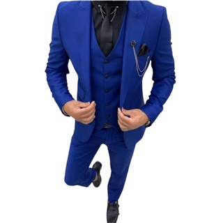 Terno Slim Oxford Masculino + Colete Azul Royal 5 Cores - Paleto+calça+colete+barato!!