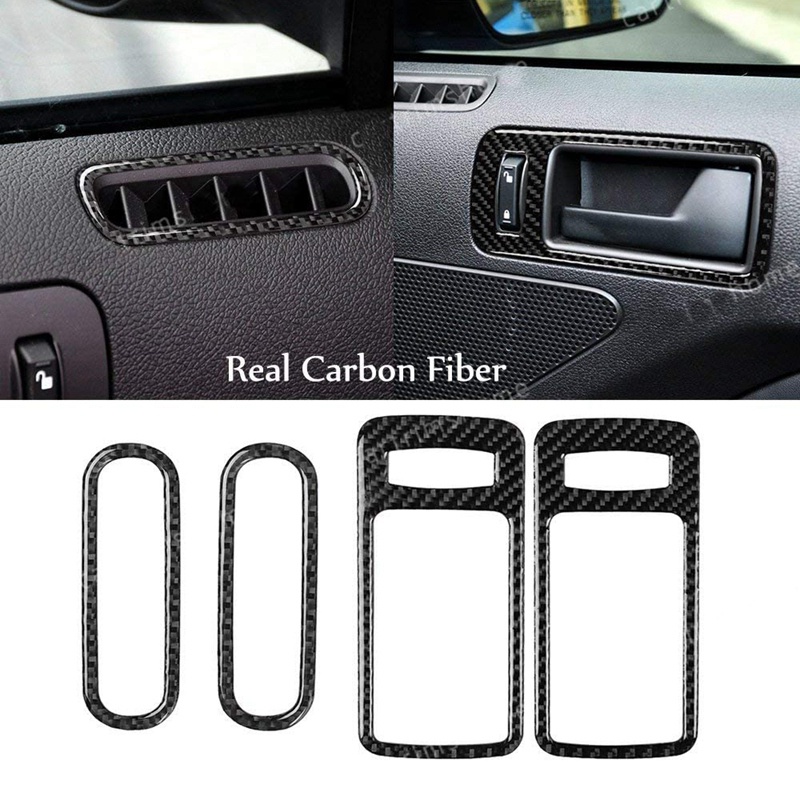 2x Carbon Fiber Interior Door Handle Bowl Cover Trim For Ford Mustang 2009-2013 