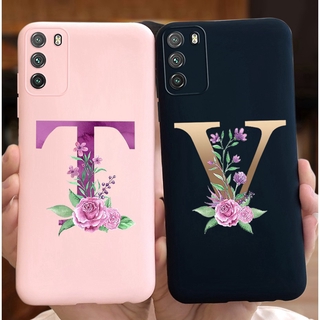 Xiaomi Poco M3 2020 Letra Floral Ouro Alfabeto Inicial Pintado Caso De Telefone À Prova De Choque Xiaomi Poco M3 M 3 6.53 Polegada Capa