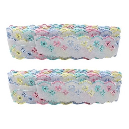 Kit 2 Tira Bordada Bordado Inglês Renda Lese Multicolor