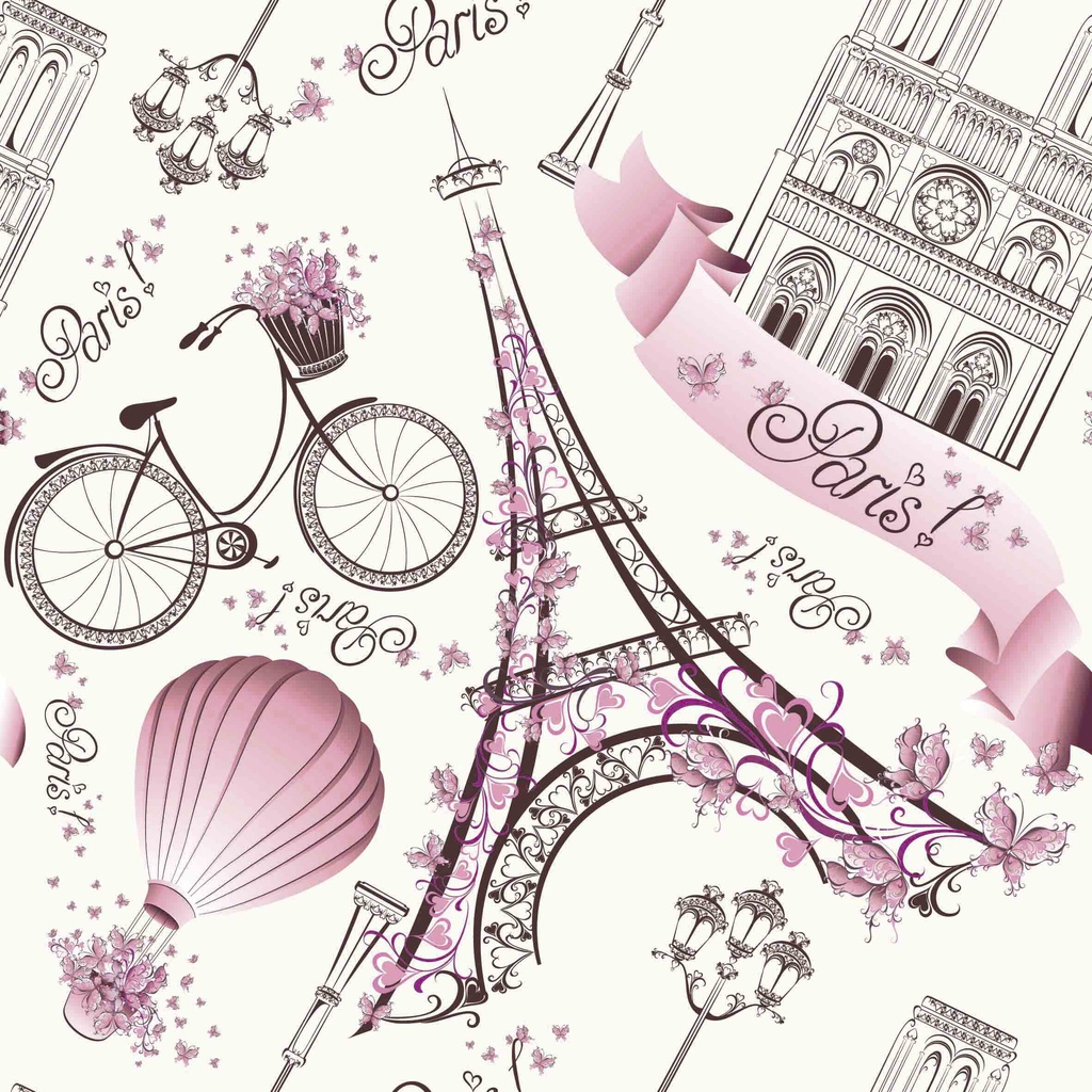 Papel De Parede Infantil Paris Bicicleta Balão Menina Lavável Autocolante Quarto Autoadesivo