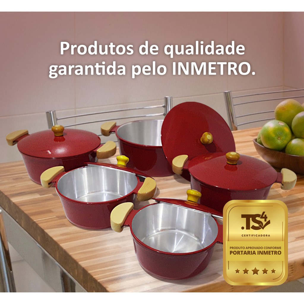 Jogo de Panelas Alumínio Fundido ou Batido Coloridas 5 Peças - Tampas em Alumínio  - Tamanhos 16 18 20 22 24  -  Lunna