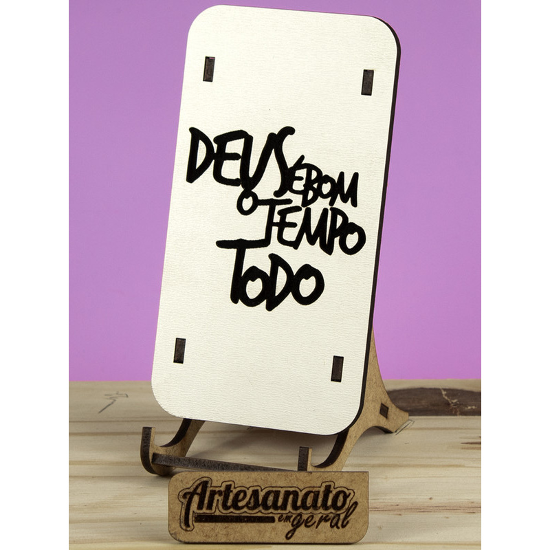 1 Porta Celular Lembrança Presente Religioso Deus é Bom Mdf Branco Cru Enfeite Decoração De Mesa Suporte