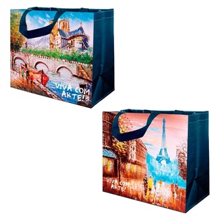2 Sacolas De Ráfia Ecológica Retornável Ecobag 35x40x18cm Estampas Sortidas