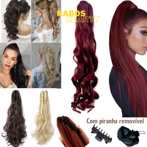 Aplique rabo de cavalo com piranha Liso/ondulado Fibra Orgânica em Oferta na Shopee