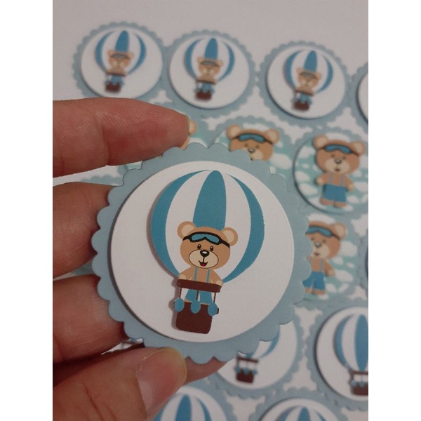 KIT com 10 tags cupcake pirulito ursinho baloeiro apliques personalizados tubetes caixa milk