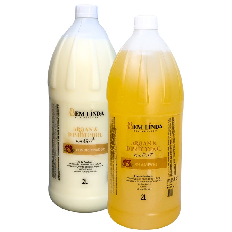 Kit Argan+D’Pantenol 2 litros - alto rendimento + nutrição + cronograma capilar - xampu - creme - kit lavatório - profissional - cheiroso - umectacao- hidratante - nutritivo