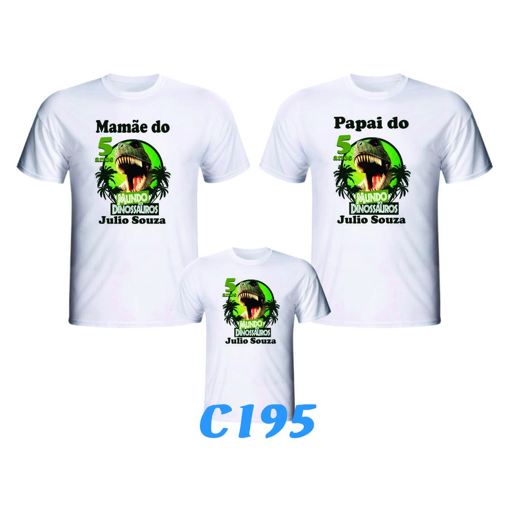 Kit 3 Camisetas " Dinossauros " e " Dinossauro Baby " para Aniversário ou festa personalizada Temática