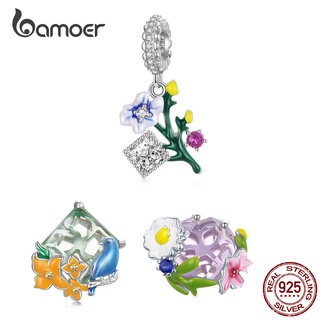 Pingente Bamoer 925 Sterling Silver Flower Hanging Bead DIY Acessórios De Moda Jóias Para Mulheres