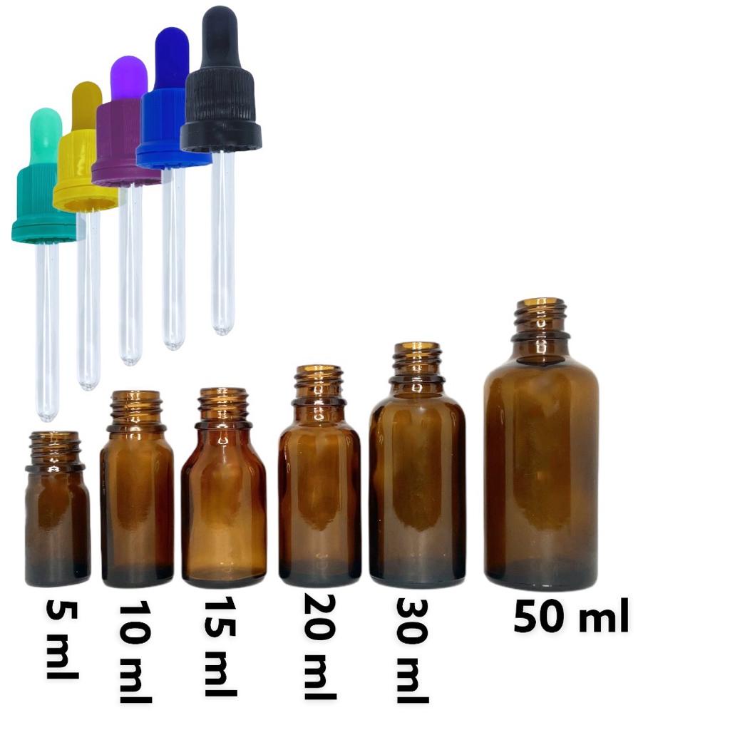 Kit 5 Frascos Conta Gotas 10ml 20ml 30ml 50ml para Óleo Essencial e Líquidos