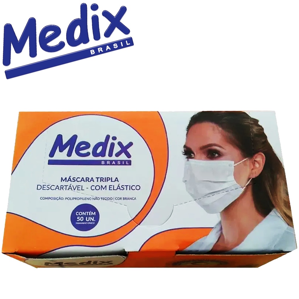 Máscara Descartável Tripla Camada C/elástico Caixa C/50 Pçs Branca - Medix