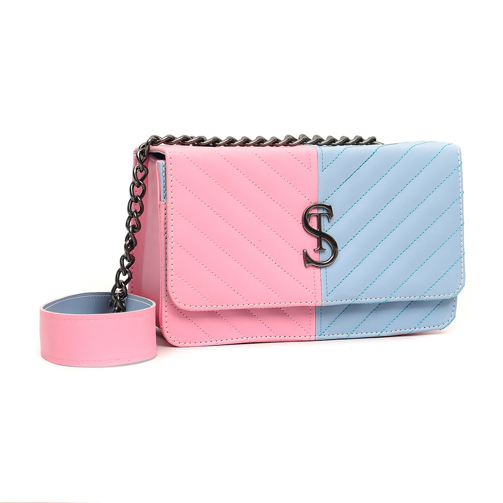 Bolsa Clutch Bicolor Pequena Com Alça de Corrente Estilo Matelasse Novidade Moda Verão Mulher Elegante - Women Bags