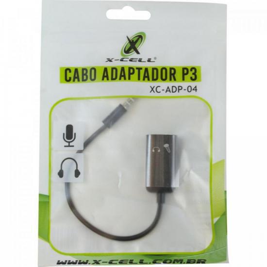Cabo Adaptador P3 X-Cell Xc-Adp-04 Flex Fone Microfone P2 3.5mm Stereo Som Headset Divisor Mesa Som DJ