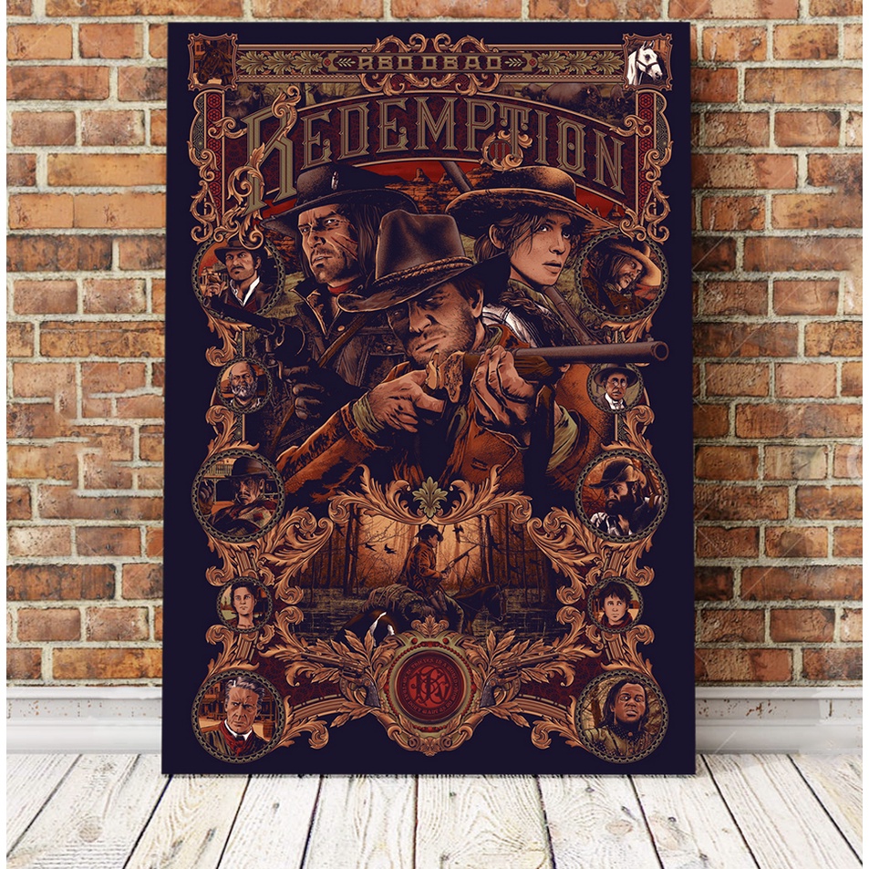 Quadro decorativo com moldura e vidro Red Dead Redemption 2 mapa