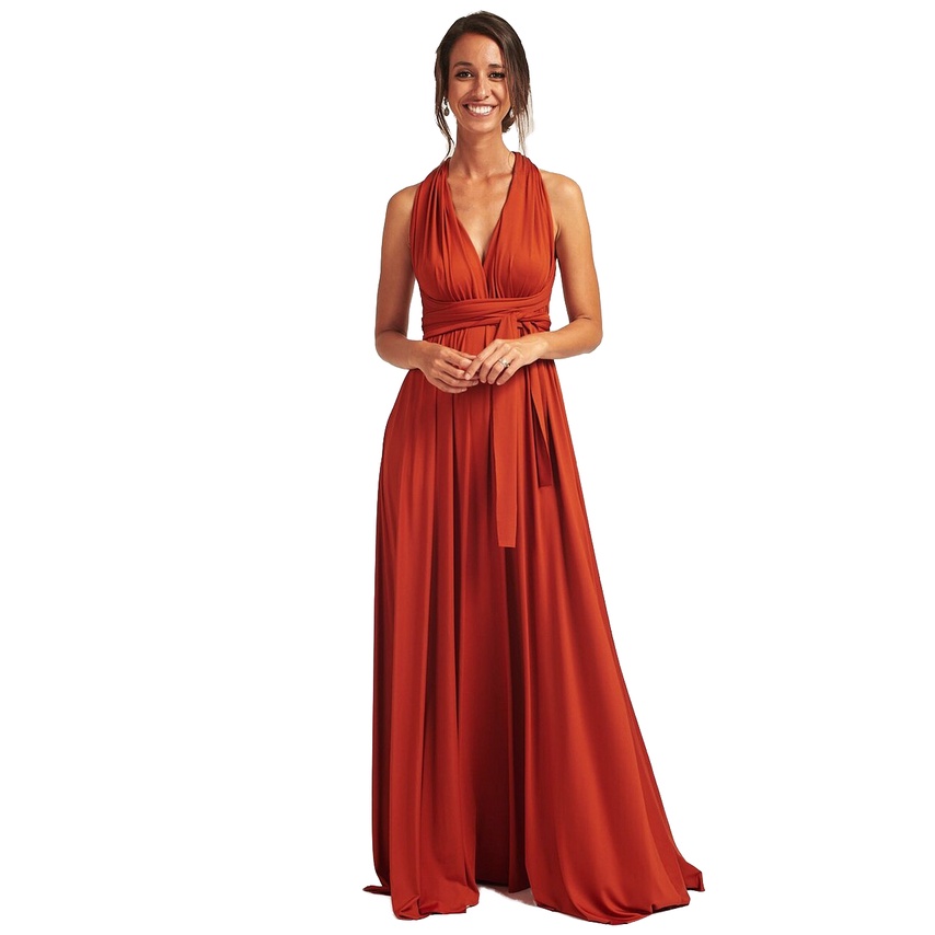 Vestido Longo Terracota Infinity Multiformas para Madrinhas de Casamento