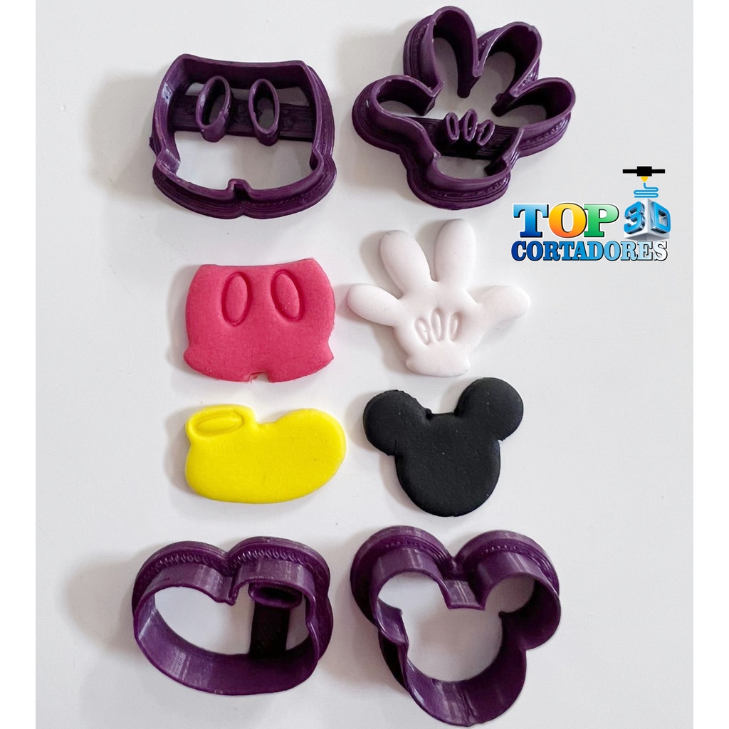 Kit Cortador Mickey, 4 itens para pasta americana, pasta de leite em po e biscuit