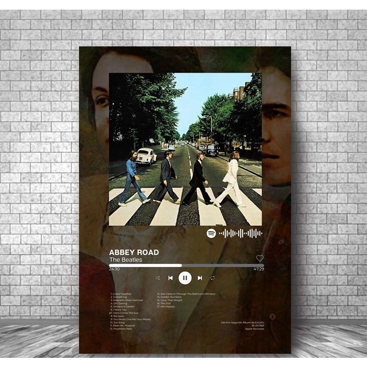 Placa decorativa quadro Interativo Spotify The Beatles Abbey Road MDF ...