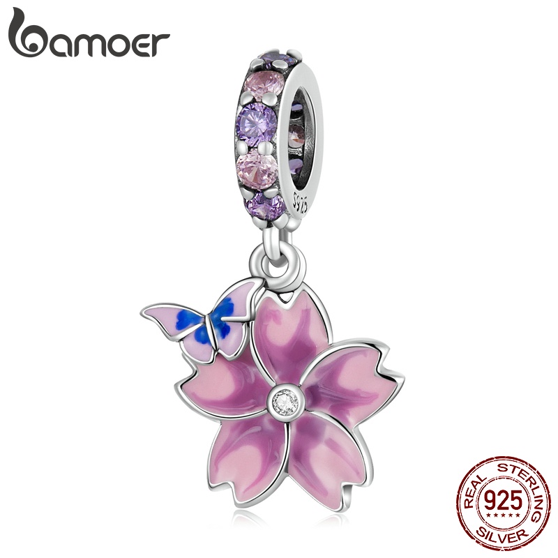 Bamoer Contas De Prata 925 Borboleta & Flor Moda Charme Para Pulseira Diy Acessórios SCC2185