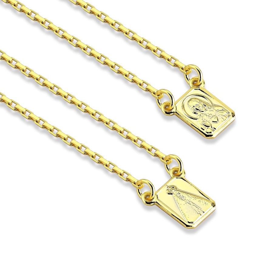 Escapulário Corrente Nossa Senhora e Jesus Banhado a Ouro 18k Masculino e Feminino