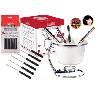 Aparelho De Fondue 12 Pçs Aço Inox Preto  + Garfos P/ Fondue Inox 6 Pçs em Oferta na Shopee
