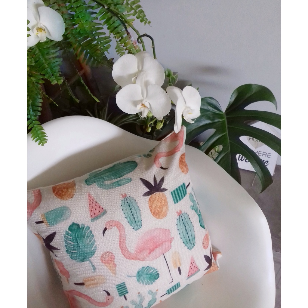 Capa de Almofada Tropical Abacaxi Flamingo Cactos Costela de Adão Melancia Decoração Picolé