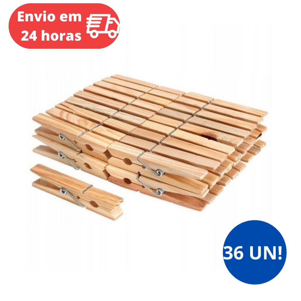PRENDEDORES/PREGADORES DE ROUPA MADEIRA KIT 36 UNIDADES | Shopee Brasil