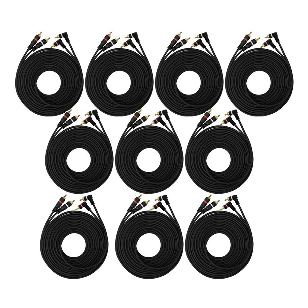 kit com 10 cabos RCA 5 metros atacado cabo 5m preto emborrachado som automotivo e residencial conector banhado a ouro