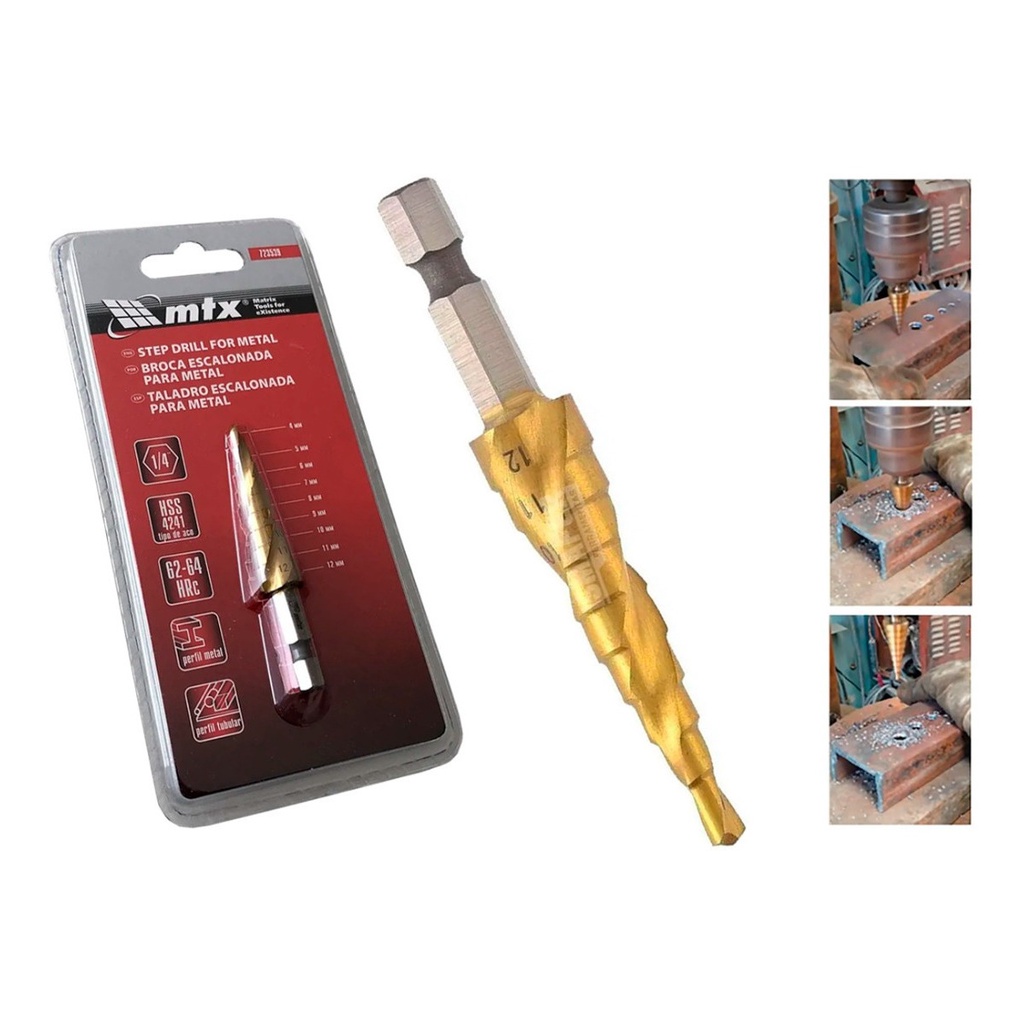 Broca Escalonada De 4 À 12 Mm Hss Espiral Profissional Mtx em Oferta na Shopee