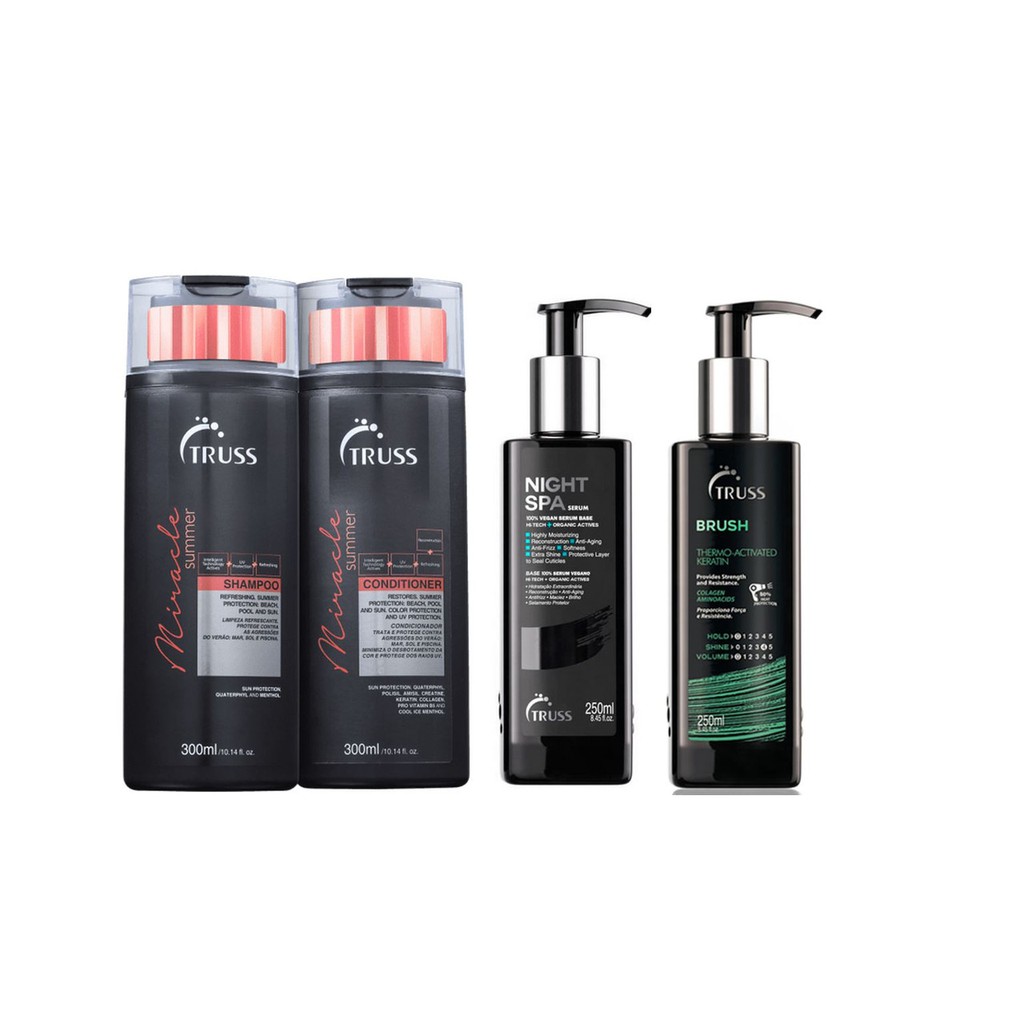 Truss Miracle Summer Shampoo e Condicionador e Night Spa e Brush