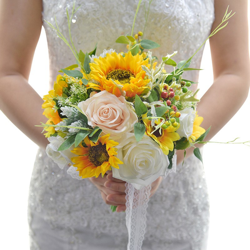 Buquê Lindo Flores De Girassol E Rosa Para Casamento / Buquê De Noivas |  Shopee Brasil