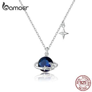 Bamoer Blue Planet Pingente Colar 45cm Corrente Ajustável Prata 925 BSN166