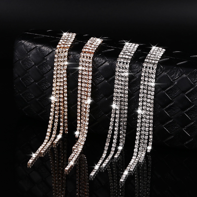 Novo Luxo Rhinestone Cristal Brincos Longos Borla Para As Mulheres Nupcial Gota Oscilação Brinco Festa De Casamento Jóias Presentes