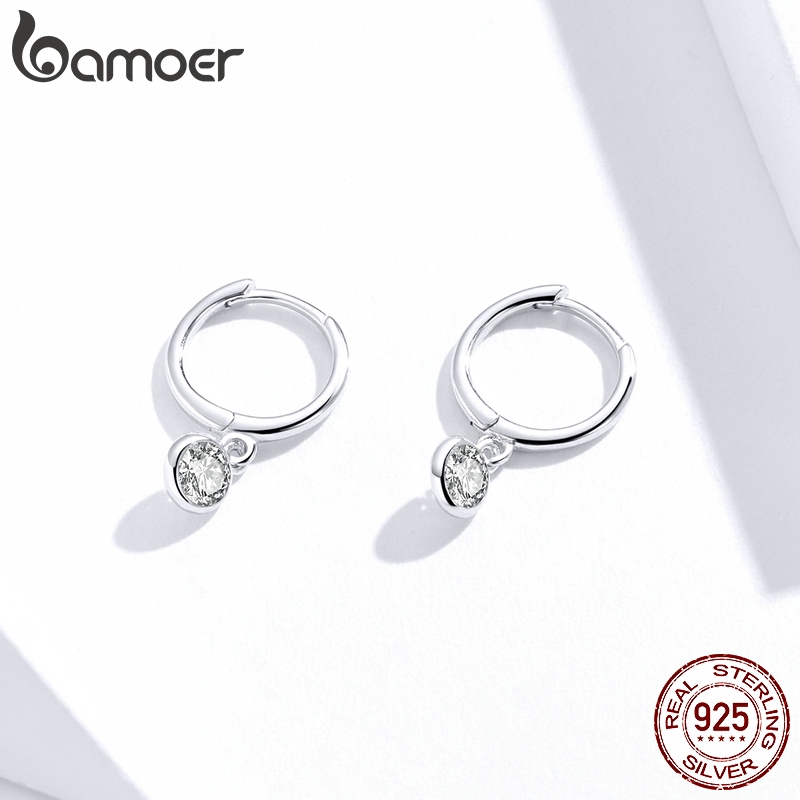 Detalhes do Bamoer Brinco Feminino Com Zircônia Brilhante Autêntico Prata 925 SCE830