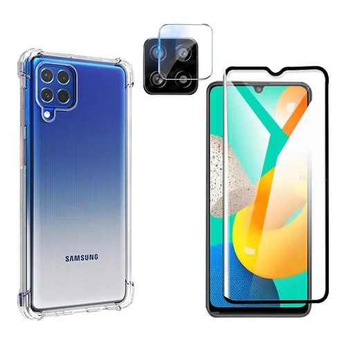 Kit 3X1 Samsung Galaxy M32 - Capa Transparente TPU + Película de Vidro Frontal 3D + Pelicula Câmera