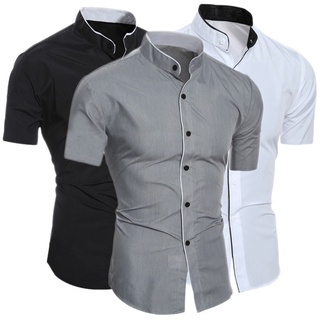 Mais Recente Gola Cor Sólida De Manga Curta Dos Homens De Verão Camisas Moda Casual Único Breasted Tops