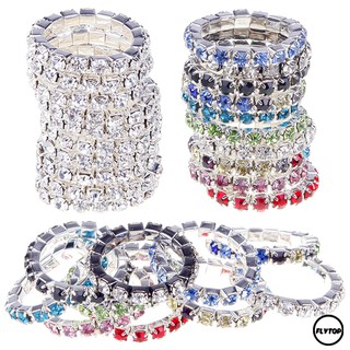 10 Pçs Conjunto Anéis Elásticos de Strass Prateado/Colorido