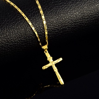 Colar Pingente Cruz Folheado A Ouro 18K Com Corrente 45cm