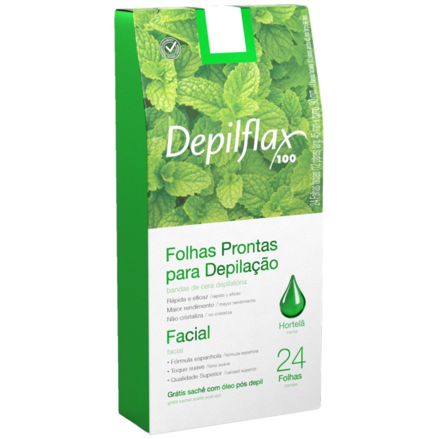Fita Dupla Face Depilação Facial 24un Folha Dupla Hortelã Depilflax