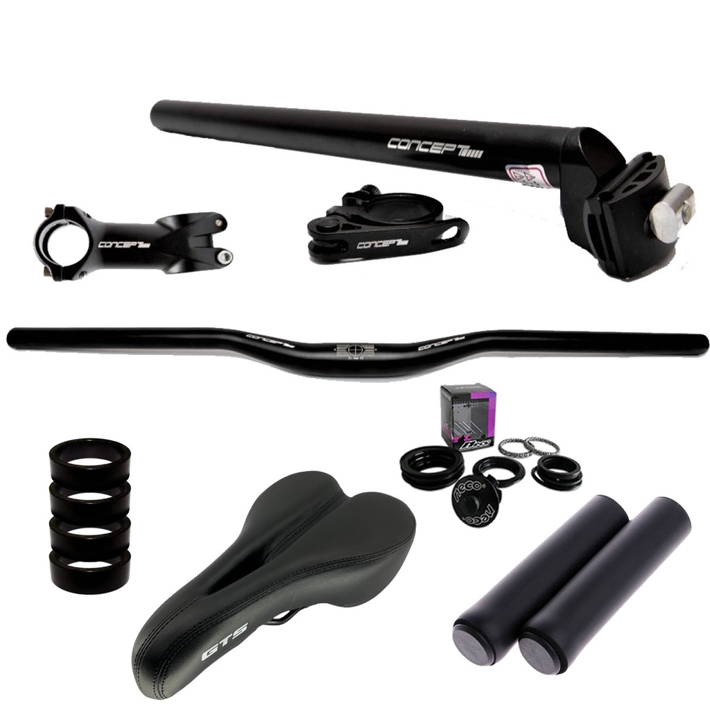 Kit Bike Guidão Selim Mesa Manopla Espaçador Abraçadeira Canote Mov Direção Medidas 27,2mm
