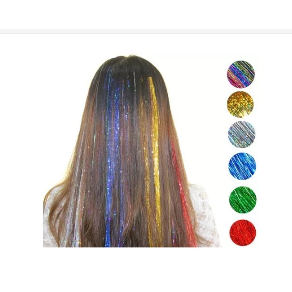 Mechas Coloridas Com Brilho Aplique De Cabelo
