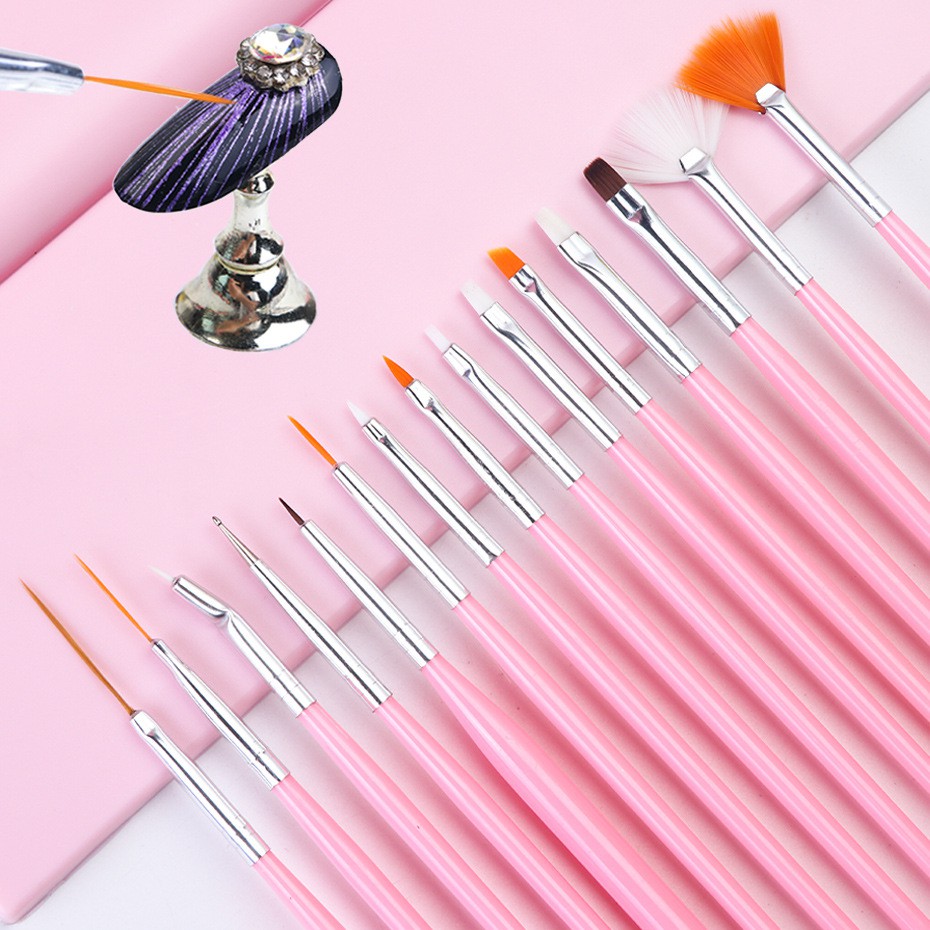 Kit 15 Pincéis Unha Gel Fibra Nail Art Decoração Completo Manicure Profissional Pronta Entrega
