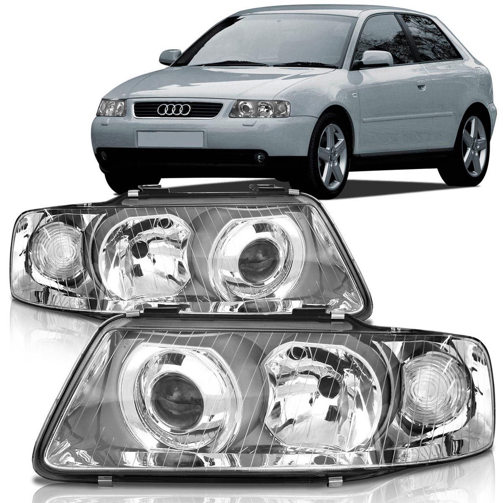 Par Farol Audi A3 2001 2002 2003 2004 2005 2006 Foco Duplo Cromado em Oferta na Shopee