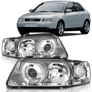 Par Farol Audi A3 2001 2002 2003 2004 2005 2006 Foco Duplo Cromado em Oferta na Shopee