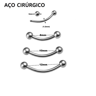 Piercing Microbell Curvo  Bolinha em Aço Cirúrgico Sobrancelha, Vertical Labret, Cartilagem em Oferta na Shopee
